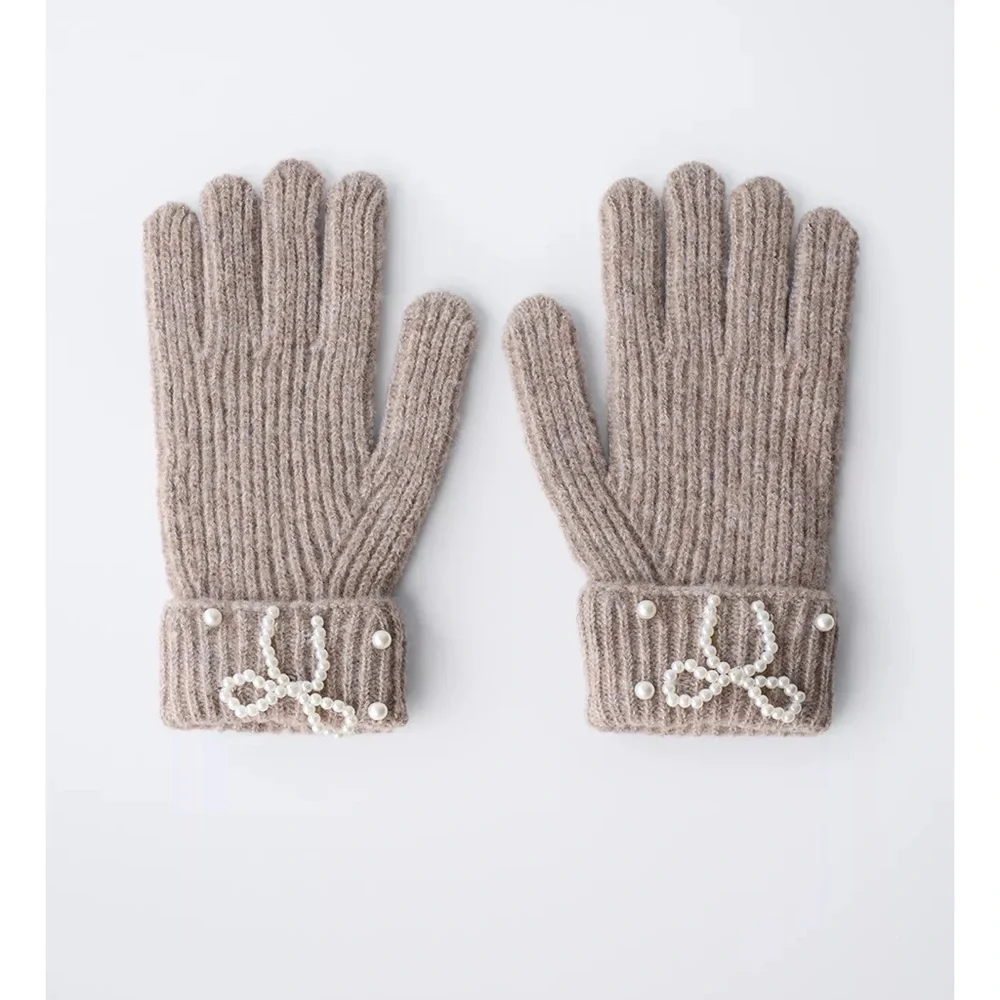 ZARA KNIT GLOVES WITH PEARLS